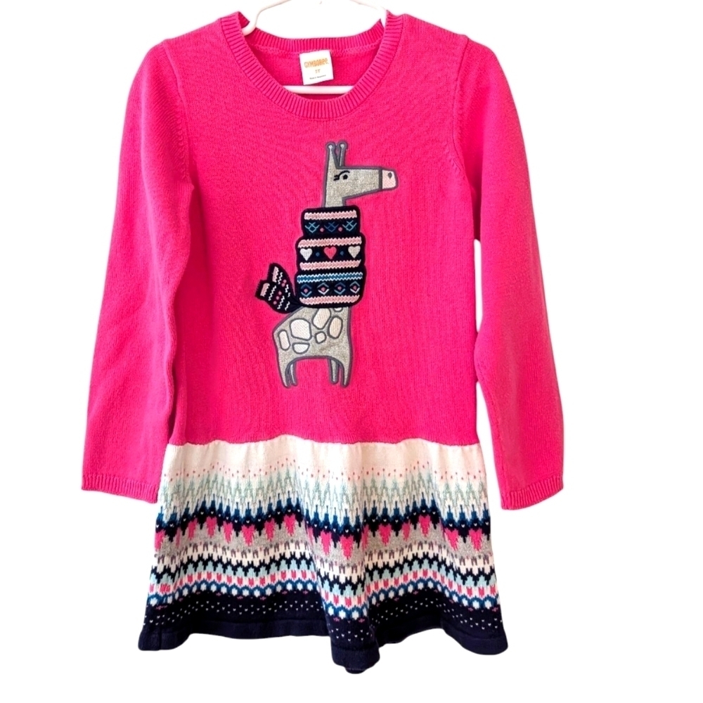 Gymboree Girls Pink Kids Dress Sweater with Giraffe Design Cotton Size 5T